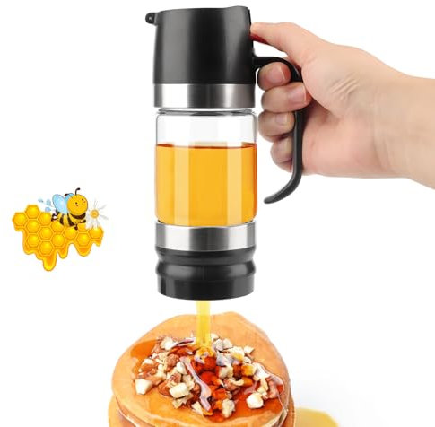 XIAOCHUAN 9 oz Honigspender, Honigtopf mit Griff, Lebensmittelqualität Klarglas Push-Drip-Glas für Honig, Sirup, Marmelade, Kuhmilch, Kaffee, Tee