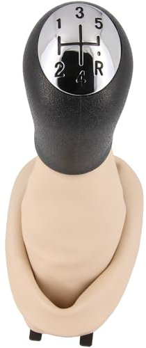 Schaltknauf + Schaltsack Set 5 Gang passend für Renault Twingo II, 2007-2014, Plug & Play, Auto Schalthebel Schaltmanschette, mit Rahmen, beige