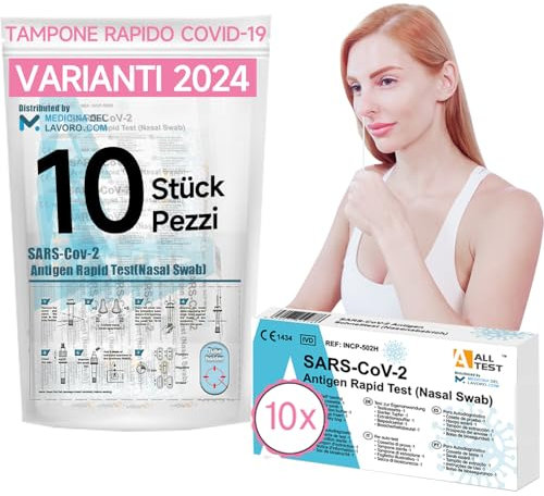 10 x Tamponi Covid 19 Rapido 2025 Nasale, Kit Rapido Tampone per l'Antigene SARS-COV-2, Validato Nuove Varianti 2025. Sensibilità 100% a carica virale alta, 10 TEST