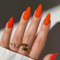 SXVME 48 Pcs Orange Press on Nails Almond Medium Acrylic False Nails Medium Stiletto Natural Fake Nail Set Elegant Solid Color Full Cover Glossy Gel Stick on Nails for Women Daily Wear