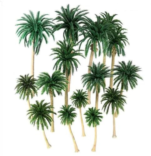 FRTmvg 15PCS Mixed Height Palm Tree Models | 7-16cm Scale Model Trees | Realistic Coconut Trees for Architecture, Diorama & Landscape Scenery