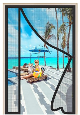 Fly Screen Door Black 130x210cm Foldable Magnetic Door Fly Screen Curtain Magic Paste Curtains Full Frame Magnetic Strips Keep Bugs Out Lets Fresh Air in