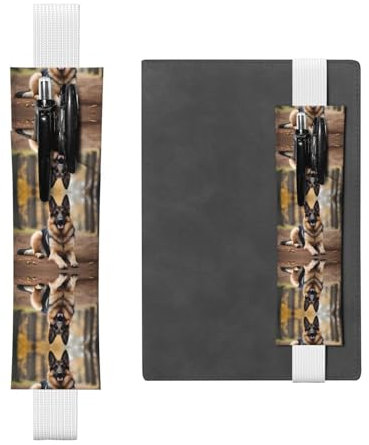 Weißes Leder Stifthalter Lesezeichen WZYWHJ Tier Deutscher Schäferhund Muster - Premium-PVC-Leder Gummiband Design für Notizbücher, Tagebücher und Planer