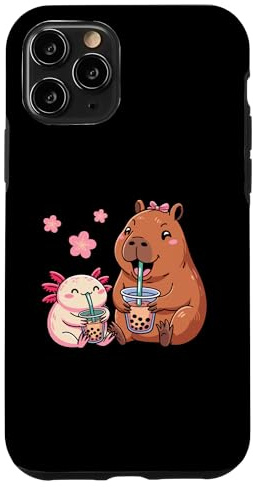 Hülle für iPhone 11 Pro Axolotl und Capybara Drinking Bubble Tea Kawaii Mädchen Kinder