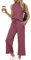 Topassion Zweiteiler Damen Ärmellose/Kurzarm Hosen Mit Weites Bein Hosenanzug 2 Teilig Leicht Tshirt Und Hose Elegant Sommeranzug Casual Sommer Outfits Bequem Jogginganzug Business Anzug(Purple,M)