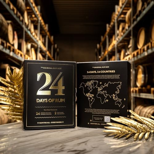 24 DAYS OF RUM Cadeau Fête Box Black Edition 41,3% Vol. 24x0,02l Coffret 2 verres