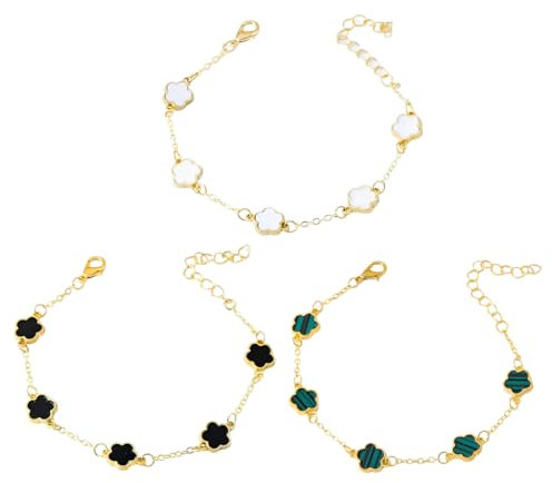 XIWJLWO 3 Stück Kleeblatt Armband, Einfache Design Stil Lucky Kleeblatt Schmuck, Modische Exquisite Freundschaft Armband Glücksschmuck für Damen und Mädchen (Weiß und schwarz und grün)