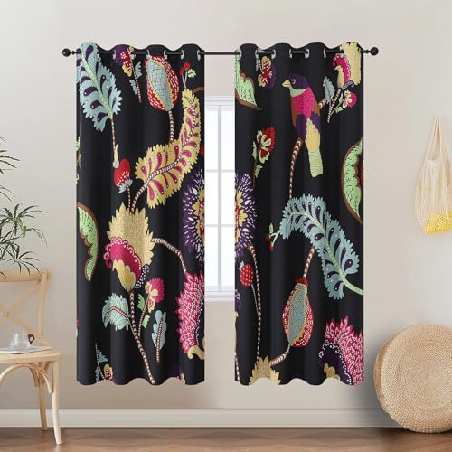 VEHEDE Vogel Bunt Vorhänge, Modern Wohnzimmer Vorhang Blickdicht mit Ösen 2er Set H 183 x B 132 cm Blackout Thermo Gardinen