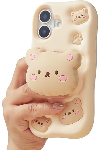 TUFTA Schutzhülle für iPhone 17, Kawaii-Teddybär, Pop-Up-Griff für Mädchen