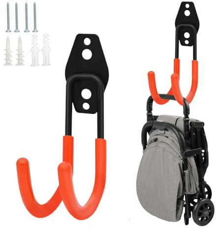 KEUYE Stroller Hanger with Anti-Slip Rubber,2 Pack,Wall Mount Heavy Duty Metal Stroller Hanger with 66lbs Load Capacity