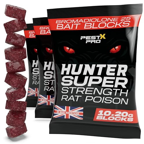 Pest X Pro Hunter – Rat Poisoning Super Strength, 3 × 200 g Sachets, Professional Rat & Mouse Killer Bait, Indoor & Outdoor Rodent Control with Bromadiolone - Venom Refill