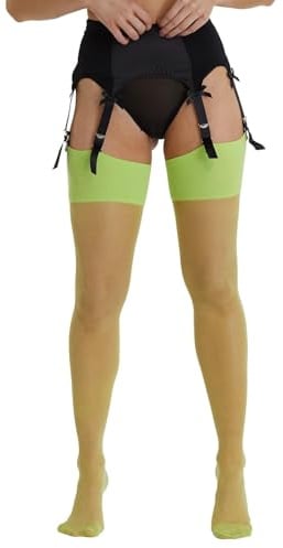 Playful Promises Acid Lime Seamed Stockings - Bright Neon Green 15 Denier Hosiery - Vintage Inspired Stockings with Back Seam, Reinforced Heel and Toe, Eco-Friendly Tree Planting Initiative
