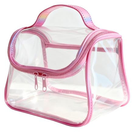 TotePrint Transparente PVC Kosmetiktasche, 23x 14 x 15 cm, wasserdichte Kulturtasche mit Tragegriff, Durchsichtige Reise-Toilettentasche mit Reißverschluss