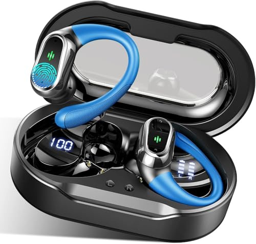Cuffie Bluetooth, senza fili, Bluetooth 5.4, sport, bassi profondi, IP7, impermeabili, indicatore LED per lavoro e studio, 50 ore di tempo di riproduzione in Ear Cuffie con 4 ENC Noise Cancelling Mic