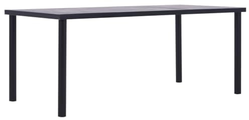 Teenpull Modern Dining Table, Black and Concrete Grey, 200x100x75 cm MDF Wood Grain Top, Sturdy Metal Frame, for Kitchen, Dining Room, Outdoor Patio Use