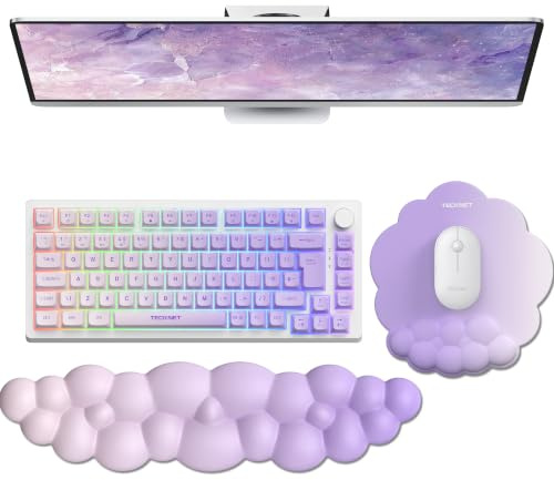 TECKNET Cloud Wrist Rest, Keyboard and Mouse Wrist Support Set (Purple) | Cloud-Shape Memory Foam, Waterproof PU Leather, Non-Slip Base, Ergonomic Comfort for Work, Typing & Gaming