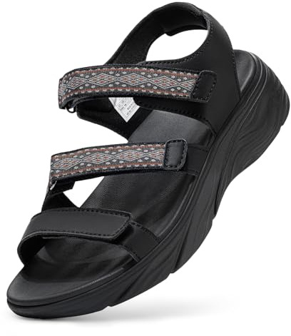 FitVille Wide Lightweight Sandals Womens Summer Shoes, Black, 8.5 Wide