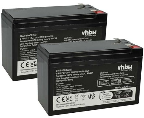 vhbw 2X Akku kompatibel mit Daitem 502-27D | 510-27D, 500-27D USV (7,2 Ah, 12 V, AGM)