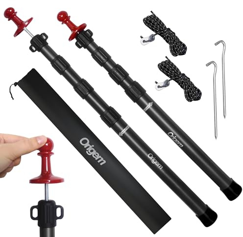 Origem Postes Telescópicos para Toldo 90 a 280 cm, Aluminio, Juego de 2 | Postes para Lonas ajustables resistentes al viento, aluminio de aviación,para toldos camping, tienda y tarp, Alta Estabilidad
