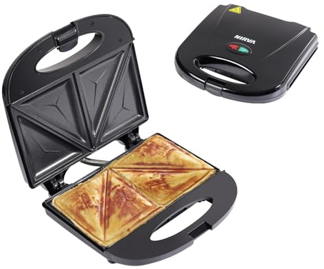 NIRVA 750W Sandwichtoaster für 4 Sandwiches, Sandwichmaker mit Antihaftbeschichtung, Sandwich Maker mit 90s Schnellaufheizung, Panini Grill Toaster, Kontrollleuchten, Schwarz