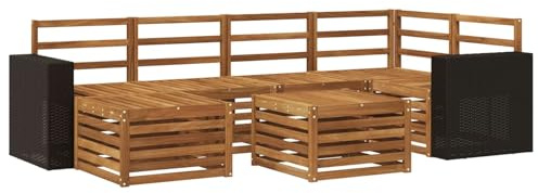 vidaXL Ecksofa Set 7 pcs Natur Massivholz Akazie, Outdoorsofa, modernes Ecksofa-Set, Bequeme Gartenlounge, Terrassenplatz zum Entspannen