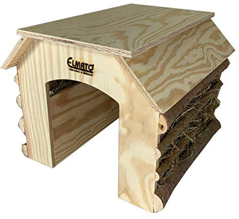 Elmato 10590 Heuschober Fichte mit Futterstelle Heuraufe Nagerhaus Schlafplatz, 33x30x26cm