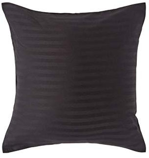 HOMESCAPES Damast Kissenbezug 40x40 cm schwarz mit Satin-Streifen & Reißverschluss, 100% ägyptische Baumwolle, Fadendichte 330