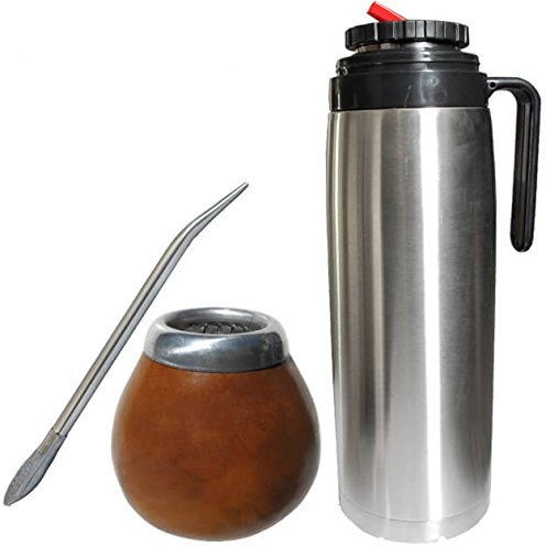 Kit Gaucho Bruno con mate natural, bombilla inoxidable y termo de acero inoxidable