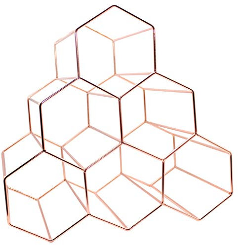 Gullor 6 Flaschen Metall Hexagon Weinflaschenhalterregal, freistehender Weinaufbewahrungshalter, Roségold