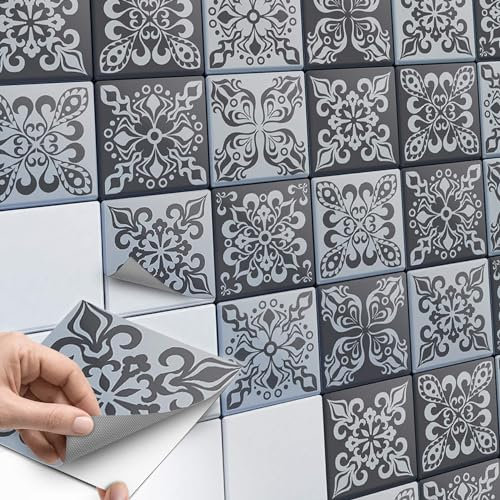 CREATISTO Mosaikfliesen Fliesenaufkleber Fliesenfolie - Hochwertige Sticker Aufkleber für Wandfliesen I Klebefliesen Deko Folien für Fliesen Ornament in Bad u. Küche (20x20 cm I 54 -Teilig)