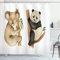ABAKUHAUS Tier Duschvorhang, Koala-Panda-Aquarell, Stoffliches Gewebe Badezimmerdekorationsset mit Haken, 175 x 200 cm, Schwarz Beige