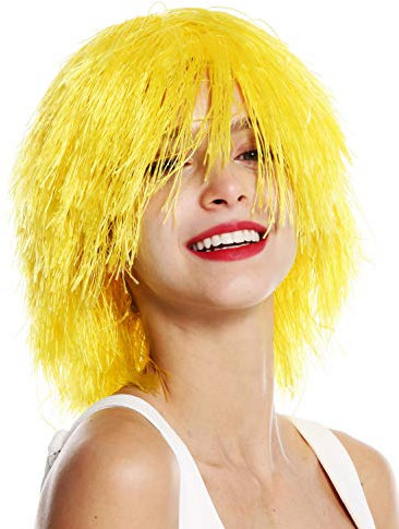 WIG ME UP - MMSLW-K3070 Perücke Damen Herren Karneval struppig strohig voluminös Kobold Clown Gelb