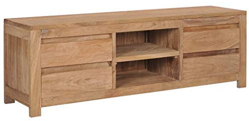 Tidyard TV-Schrank aus Teak-Massivholz Fernsehschrank Tisch Mit 4 Schubladen und 2 offenen F?chern,Abmessungen: 120 x 30 x 40 cm (L x B x H) Sideboard Kommode Natürliche Holzfarbe