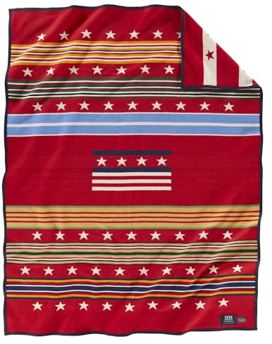 Pendleton Jacquard Napped Throw Blanket 64 x 80 - Wool Cotton, Reversible, Lightweight, Soft, Wool Felt Binding, Packable Blanket for Home and Travel - Grateful Nation 2019