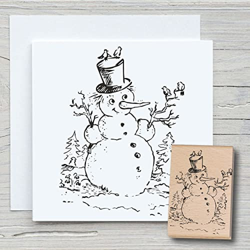 NEWSTAMPS Stempel Schneemann mit Hut Motivstempel aus Holz & Gummi zum Karten und Geschenke basteln, Holzstempel für Weihnachten, Weihnachtskarte, Advent, Scrapbook, Textilstempel, Deko, Freunde