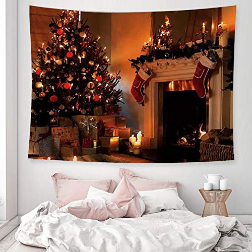 Jorisa Noël Tapisserie Tenture Murale,Noël Arbre Cadeau Cheminée Tissu de Fond Chaussettes de Noël Tapisserie Décoration Murale pour Salon,Chambre,Dortoir,Fond de Fête,200x150cm