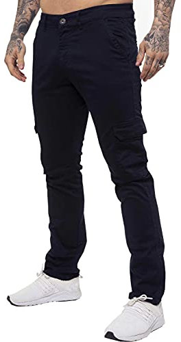 Ze ENZO Jeans Mens Cargo Combat Trousers Chinos Slim Fit Cotton Stretch Work Pants Navy 30R