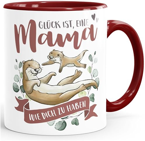 SpecialMe® Kaffee-Tasse Glück ist eine Mama wie dich zu haben besonderes Muttertagsgeschenk Otter Spruch Bordeauxrot Keramik-Tasse