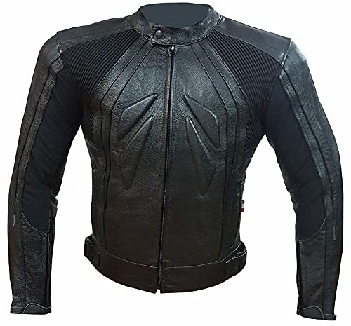 BI ESSE - Giacca Giubbotto in pelle da moto, stile Racing/Sport, sfoderatile, Gilet termico rimovibile, Protezioni livello A (Nero, l)