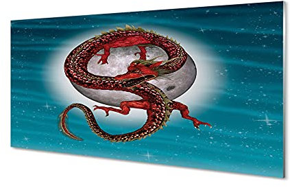 Tulup Glasbild - 140x70cm Wandbild Drache Tiere Dekorative Wohnzimmer Schlafzimmer Wand Bild- Japanischer Mond Sky Dragon