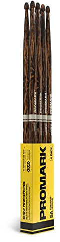 ProMark Baquetas Bateria - Rebound 5A Drumsticks - FireGrain - Sin exceso de vibración - Acabado de laca, Punta de Bellota, Madera de nogal americano - Juego de baquetas de tambor de 4 pares