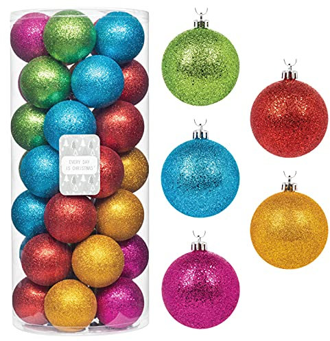 Every Day is Christmas Ornamente, bruchsicheres Weihnachtsbaumschmuck-Set, Weihnachtskugeln, Dekoration, 35 Stück (70 mm, Glitzer-Regenbogen)