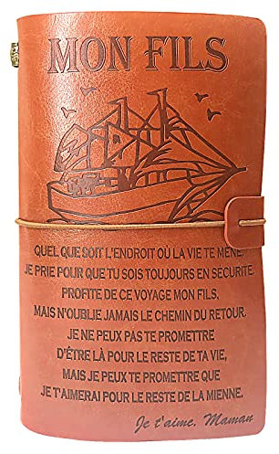 OMNIQI - à Mon Sohns Notizbuch, Leder, Geschenk, Notizbuch, Tagebuch, Geburtstag, Geschenke, Reisetagebuch, blanko, Vintage, Geschenkidee für Weihnachten, Abschluss, Ostern für Sohn (Mama)