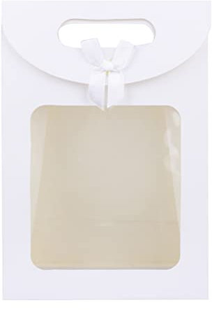 Emartbuy Lot de 24 sacs cadeaux solides en papier kraft blanc avec fenêtre transparente et nœud 20 x 14 x 7 cm