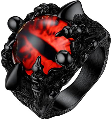 PROSTEEL Herren Roter Böser Blick Ring Schwarz Größe 62 Gotik Dämon Schädel Siegelring Todeskralle Statement Ring Punk Stil Finger Ring Modeschmuck Accessoire