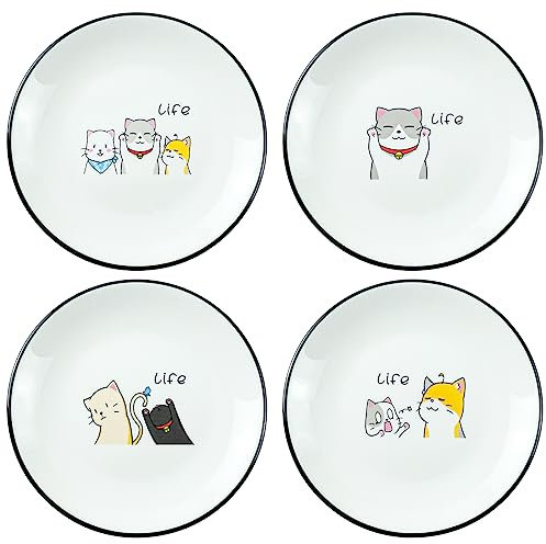 SOCOSY Süßes Keramik-Gewürzgeschirr mit Cartoon-Katze, Sushi-Schale, Vorspeisen-Teller, Teebeutelhalter, Servierschale für Küche, 15,2 cm