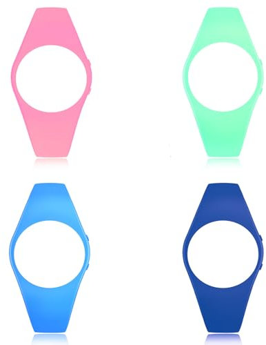 HUYVMAY Uhrenarmbänder Round Fitness Uhr, 4 Farben von Armbändern enthalten – Rosa, Hellgrün, Hellblau und Dunkelblau