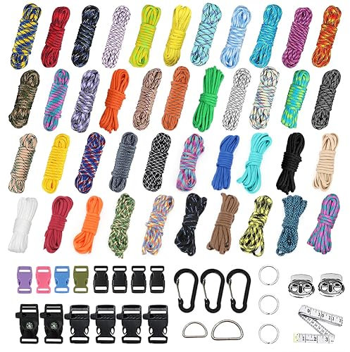 EUBSWA Paracord Seil 4mm Paracord 550, 42 Stück Nylonschnur für DIY Armband Lanyard Schlüsselbund Hundehalsband Hundeleine