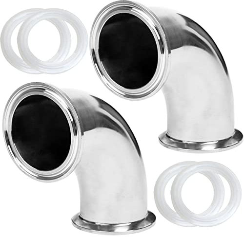 Fitvell Stainless Steel 1.5 Tube OD Sanitary Ferrule Elbow 90 Degree Pipe Fitting 1.5 Tri Clamp Ferrule OD 50.5mm (pack of 2)