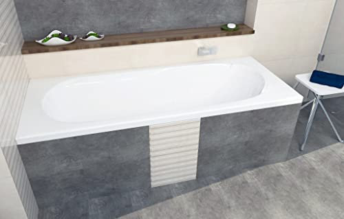 ECOLAM® Badewanne Wanne Rechteck Bona Design Acryl weiß 180x80 cm + Ablaufgarnitur Ab- und Überlauf Automatik Füße Silikon Komplett-Set
